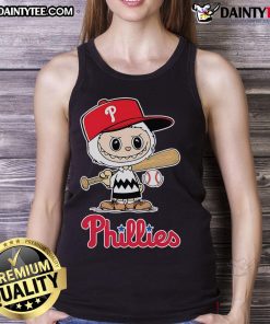 Happy Labubu Philadelphia Phillies baseball tank top featuring vibrant team colors and playful design for fans.