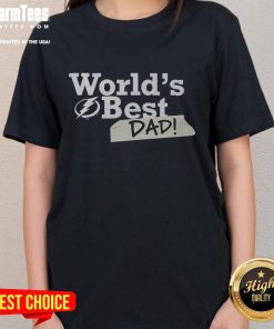 Alt Text: Happy Tampa Bay Lightning World's Best Dad ladies tee featuring a stylish design for proud hockey dads.