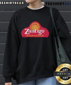 Alt Text: Cozy Happy Zantigo Mexican Restaurant sweatshirt featuring vibrant colors and logo, perfect for casual dining lovers.