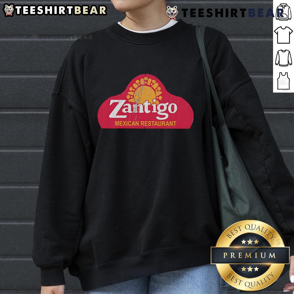 Happy Zantigo Mexican Restaurant Sweatshirt Alt Text: Cozy Happy Zantigo Mexican Restaurant sweatshirt featuring vibrant colors and logo, perfect for casual dining lovers.