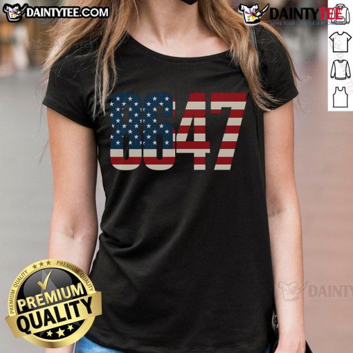 Hot 8647 86 47th President US Flag Ladies Tee featuring a stylish design for patriotic women.