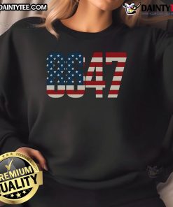 Alt Text: Hot 8647 86 47th President US Flag Sweatshirt featuring a bold design of the American flag and presidential insignia.