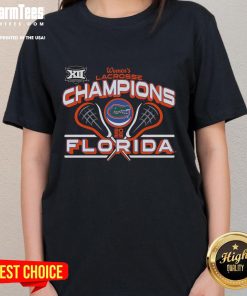2025 Big 12 Women's Lacrosse Champions Florida Gators ladies tee showcasing team pride and vibrant colors.