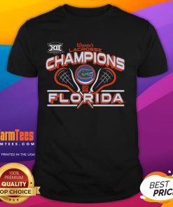 Hot Florida Gators 2025 Big 12 Women's Lacrosse Conference Tournament Champions T-Shirt design featuring team colors and logo.