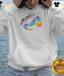 Alt Text: Stylish Hot Los Angeles Rams Logo Pride Hoodie featuring vibrant colors and team branding for fans.