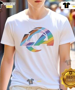 Alt Text: Hot Los Angeles Rams Logo Pride T-Shirt featuring vibrant colors and a stylish design for football fans.