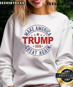 Hot Make America Great Again Trump 2028 sweatshirt featuring bold red text on a classic black hoodie.