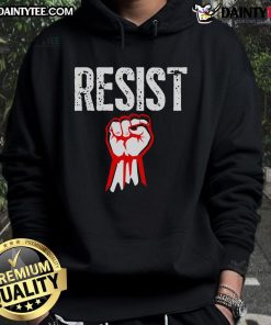 Hot Resist Fist hoodie featuring anti-Trump design, perfect for showing your resistance and activism style.
