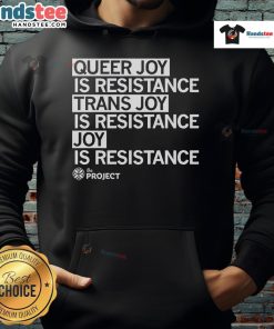 Colorful 'Joy Is Resistance' hoodie from Hot The Project QC, celebrating queer joy and trans joy in vibrant design.