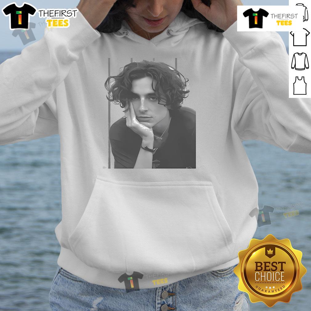 Hot Timothée Chalamet Portrait Hoodie Stylish portrait of Timothe Chalamet wearing a hoodie, showcasing his iconic look and charisma.
