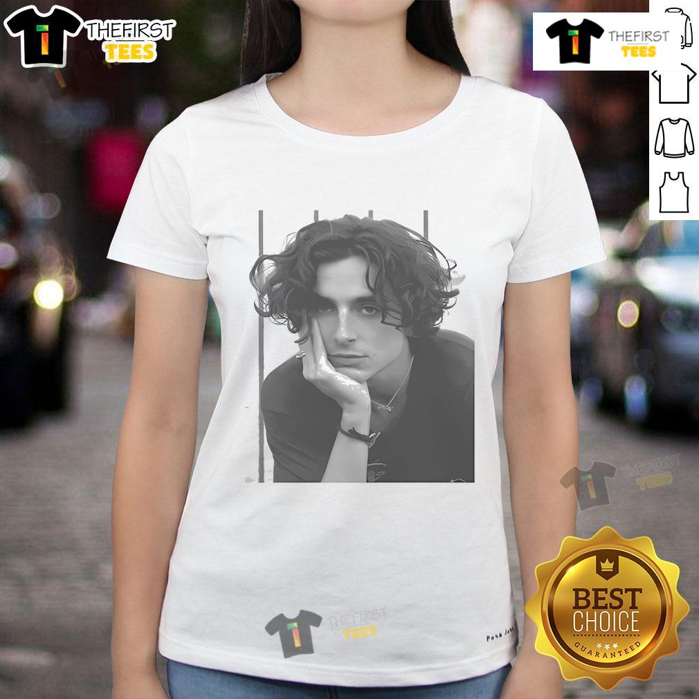 Hot Timothée Chalamet Portrait Ladies Tee Stylish portrait of Timothe Chalamet on a ladies tee, perfect for fans of the actor and trendy fashion.