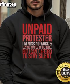 Hot unpaid protester in hoodie, missing work and losing wages, passionately advocating for change and refusing to stay silent.