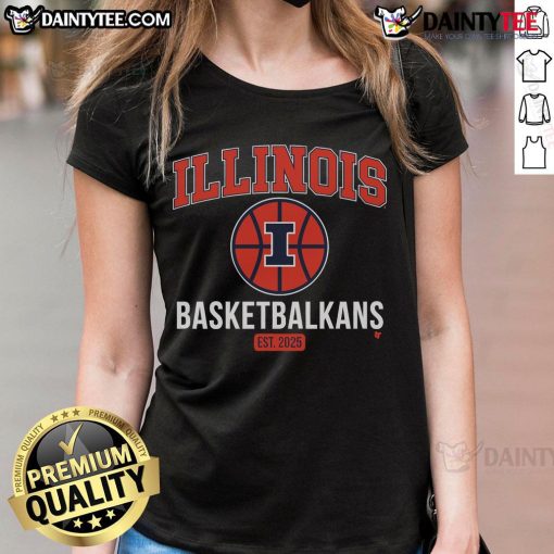 Alt Text: Illinois Basketball Kicks Off 2025 Season with Ladies Tee featuring team logo and vibrant design.