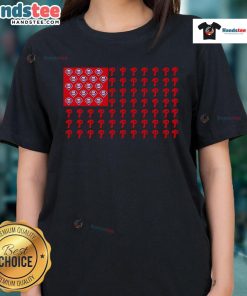 Philadelphia Phillies logo on an American flag background, featured on a stylish ladies tee shirt.