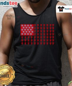 Philadelphia Phillies logo on an American flag tank top, perfect for baseball fans showcasing team spirit.