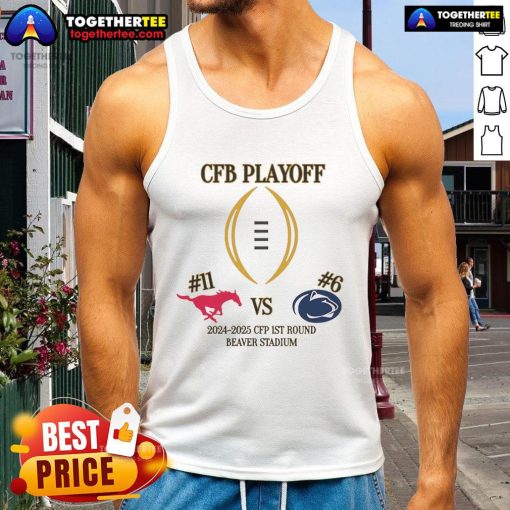 2024-2025 CFP 1st Round: Nice-11 SMU vs 6 Penn State at Beaver Stadium tank top design featuring team logos.