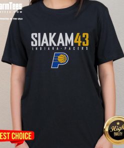 Pascal Siakam wearing an NBA 2025 Indiana Pacers ladies tee, showcasing elite player style and team spirit.