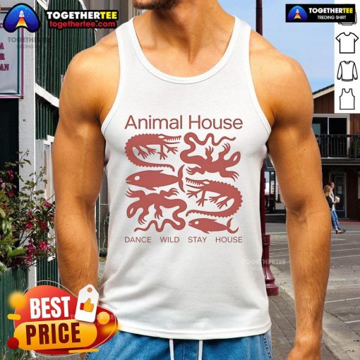Colorful tank top featuring a fun animal house dance design, perfect for wild adventures and casual outings.