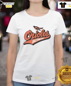 Alt Text: Nice Baltimore Orioles Homage gray tee for ladies featuring a stylish design celebrating the team.