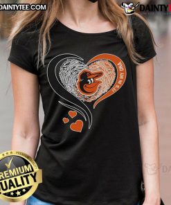 Stylish Baltimore Orioles ladies tee with 'It's In My DNA' heart design, perfect for passionate Orioles fans.