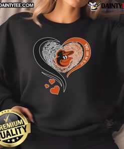Alt Text: Nice Baltimore Orioles 'It's In My DNA' heart sweatshirt in black, perfect for fans showing team spirit.