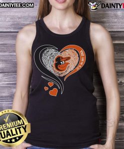 Womens Nice Baltimore Orioles It's In My DNA heart tank top featuring team colors and logo, perfect for fans.