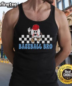 Alt Text: Proud baseball brother wearing a tank top that celebrates his sibling's passion for the sport. Perfect for baseball fans!