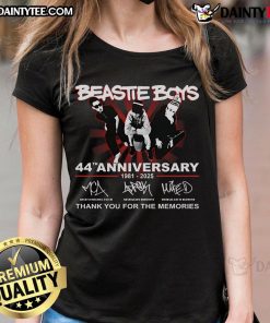 Nice Beastie Boys 44th Anniversary 1981-2025 signatures ladies tee featuring iconic band autographs and stylish design.
