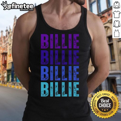 Stylish 'Nice Billie' tank top featuring 'I Love Billie' graphic design, perfect for Billie Eilish fans.