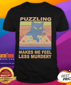 Nice Black Cat Puzzling T-Shirt featuring a playful design that lightens the mood and adds humor to your wardrobe.