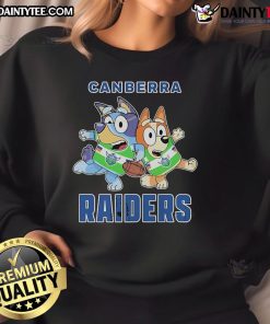 Alt Text: Stylish Nice Bluey Canberra Raiders sweatshirt featuring team colors and logo, perfect for fans and casual wear.