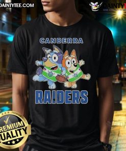 Nice Bluey Canberra Raiders T-Shirt featuring vibrant colors and team logo, perfect for fans of rugby league.