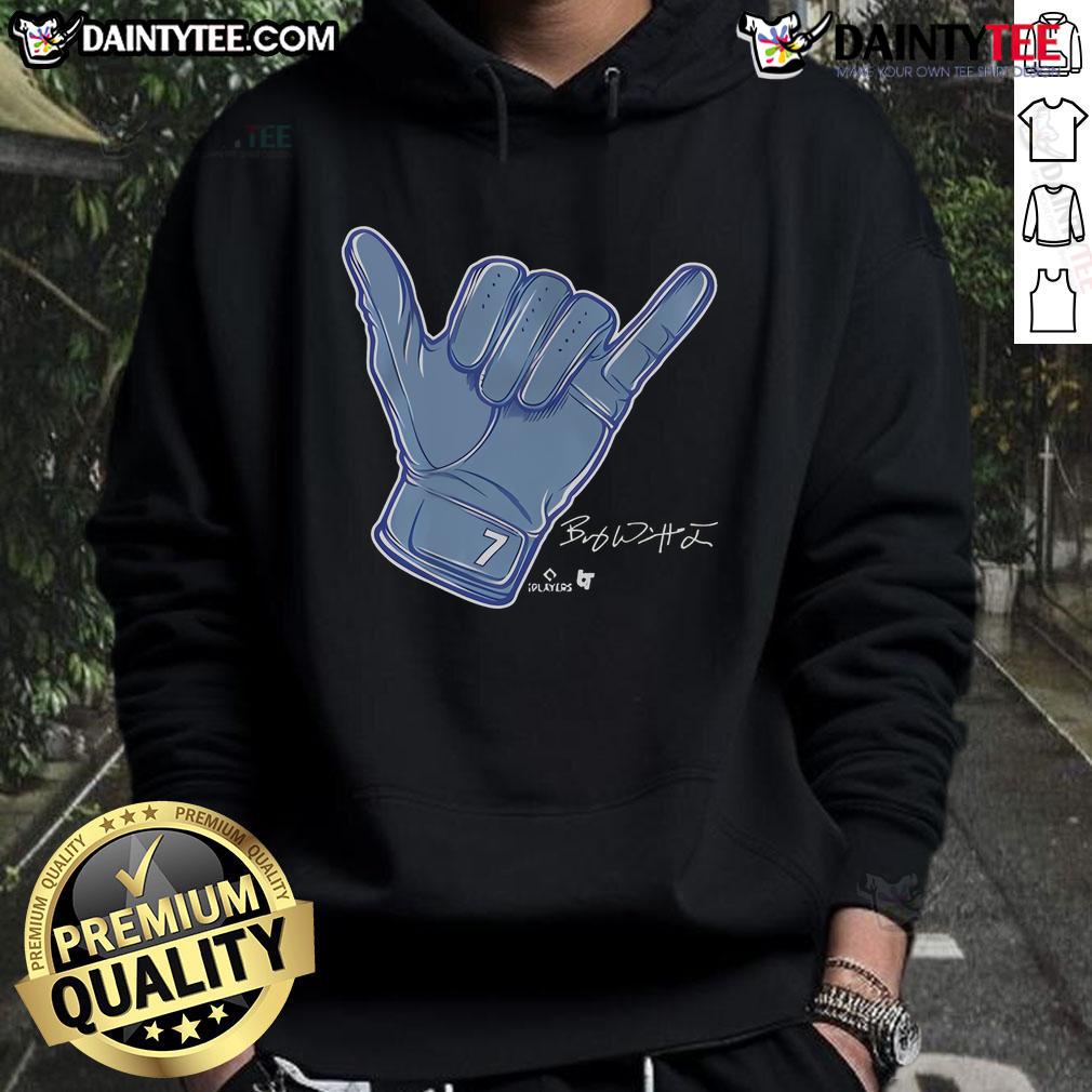 Nice Bobby Witt Jr Hang Loose Hoodie Bobby Witt Jr. wearing a stylish Hang Loose Hoodie, showcasing a relaxed vibe and trendy sports fashion.