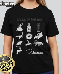 80s Bohemia Bands Ladies Tee featuring vibrant retro design, perfect for music lovers and nostalgic fashion enthusiasts.