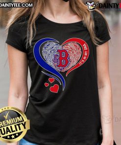Boston Red Sox baseball heart design on a ladies tee, showcasing team pride and passion for the game.