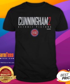 Stylish Cade Cunningham Detroit Pistons T-Shirt showcasing vibrant team colors and player graphics for fans.
