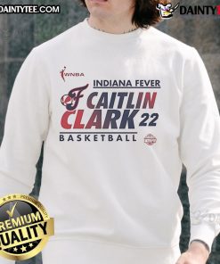 Caitlin Clark wearing a stylish Indiana Fever WNBA basketball sweatshirt during a game.