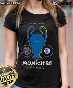 Nice Champions League Final Munich 25 Ladies Tee featuring vibrant design and comfortable fit for soccer fans.