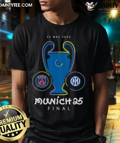 Nice Champions League Final Munich 25 T-Shirt featuring bold graphics and vibrant colors for soccer fans.