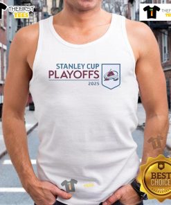 2025 NHL Stanley Cup Playoffs Champions tank top featuring the Nice Colorado Avalanche logo and vibrant team colors.