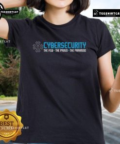 Stylish ladies' tee featuring 'Nice Cybersecurity: The Paranoid IT Analyst Programmer Hacker' design for tech enthusiasts.