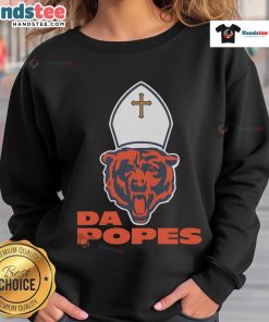 Alt Text: Nice Da Popes Chicago Bears football sweatshirt featuring bold team logo and cozy design for fans.