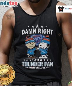 Limited edition Oklahoma City Thunder fan tank top with 'Nice Damn Right I Am' slogan, perfect for game day.