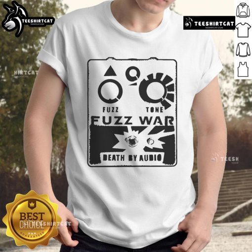 Nice Death By Audio Fuzz War Fuzz Tone T-Shirt featuring a bold graphic design, perfect for music lovers and guitar enthusiasts.