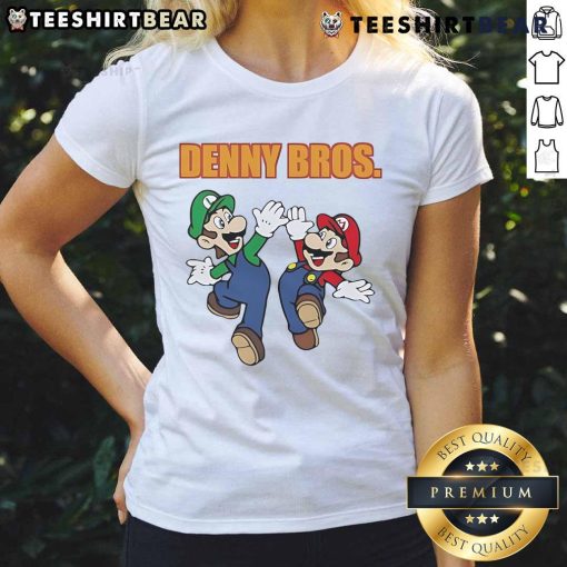 Nice Denny Bros Mario and Luigi 11 Ladies Tee featuring vibrant graphics of iconic characters for fun casual wear.