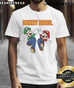 Alt Text: Nice Denny Bros Mario And Luigi 11 T-Shirt featuring vibrant graphics of Mario and Luigi, perfect for gaming fans.