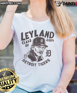 Ladies tee featuring Jim Leyland and Detroit Tigers Class of 2024 design, perfect for baseball fans and collectors.