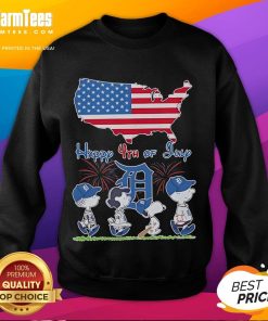 Detroit Tigers Snoopy and Friends sweatshirt for Happy 4th of July, featuring an American flag design.