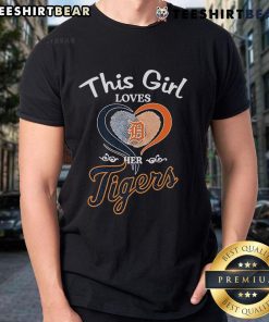 Alt Text: Girl wearing a Detroit Tigers t-shirt with heart fingerprint design, showcasing her love for the team.