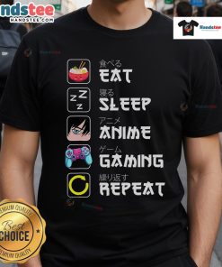Nice Eat Sleep Anime Gaming Repeat Japan Kawaii Manga Anime T-Shirt featuring vibrant graphics and playful design.